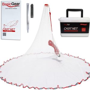 BasicGear Cast Net | 3ft-12ft Radius, 3/8 or 1/4 inch Mesh for Freshwater and Saltwater Bait Fish| Professional Grade and Upgraded Material | Throw Style