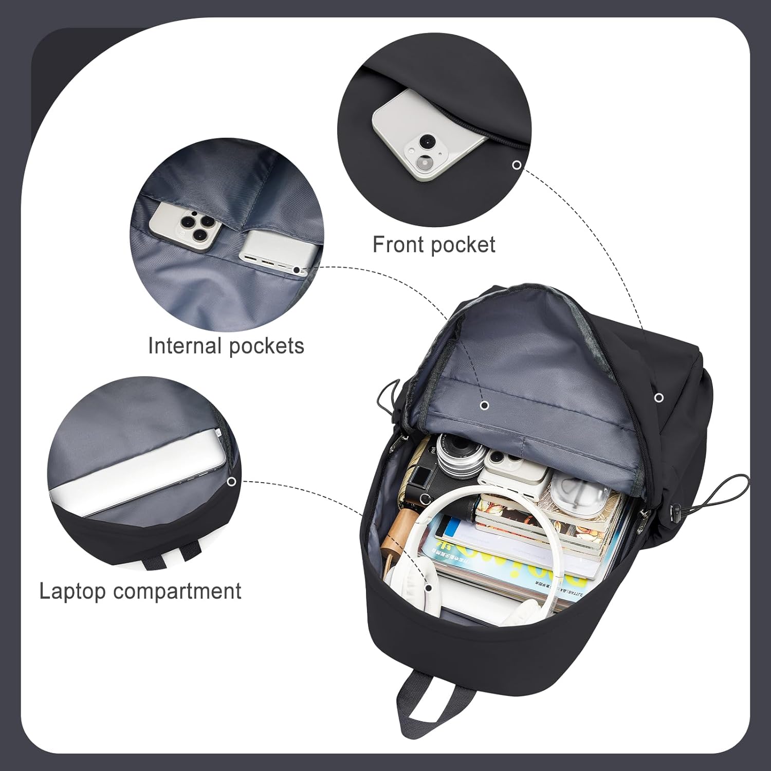 Black Backpack for Women Small Backpacks for School Bag School Backpack for College Bookbag for Women Waterproof Gym Backpacks for Men Book Bags - Image 4